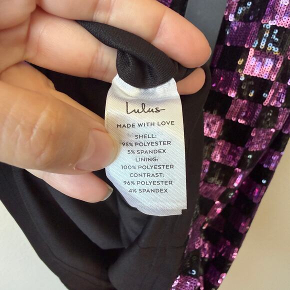 NWT NEW Lulus Black Purple Sequin Check Mini Dress Size M - Picture 6 of 7